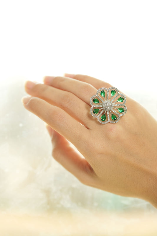 CKLAKART's Flower Shaped green stones with AD Ring