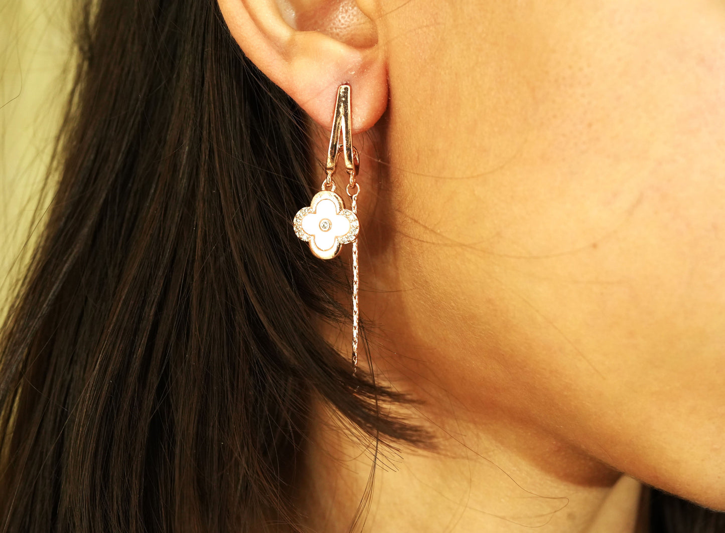 CKLAKART's Rose Gold Drop Earrings with Delicate Floral Charm