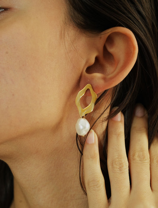 CKLAKART's Gold-Toned Hoop Earrings with Pearl Drops