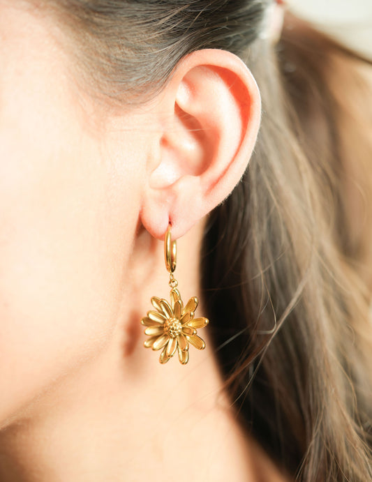 CKLAKART's Flower-Shaped Drop Earrings in Luxurious Gold Tone