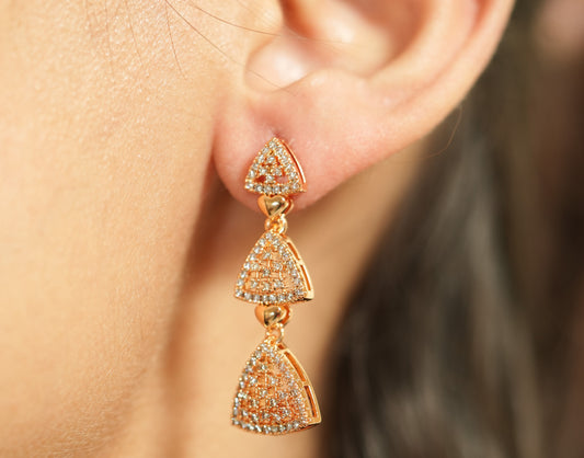 CKLAKART's Rose Gold Dangler Earrings with Sparkling American Diamond Triangles