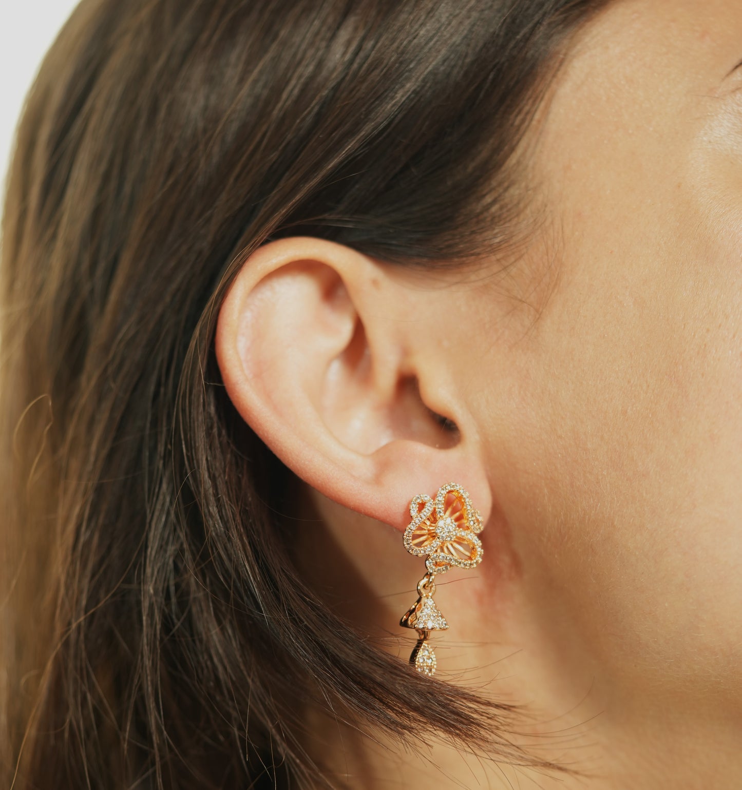 CKLAKART's Twirls Flower AD Studs with Elegant Jhumki Droplets