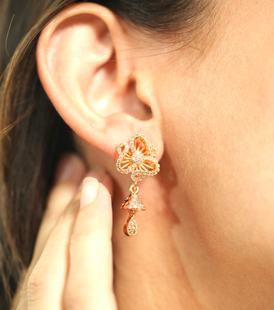 CKLAKART's Twirls Flower AD Studs with Elegant Jhumki Droplets