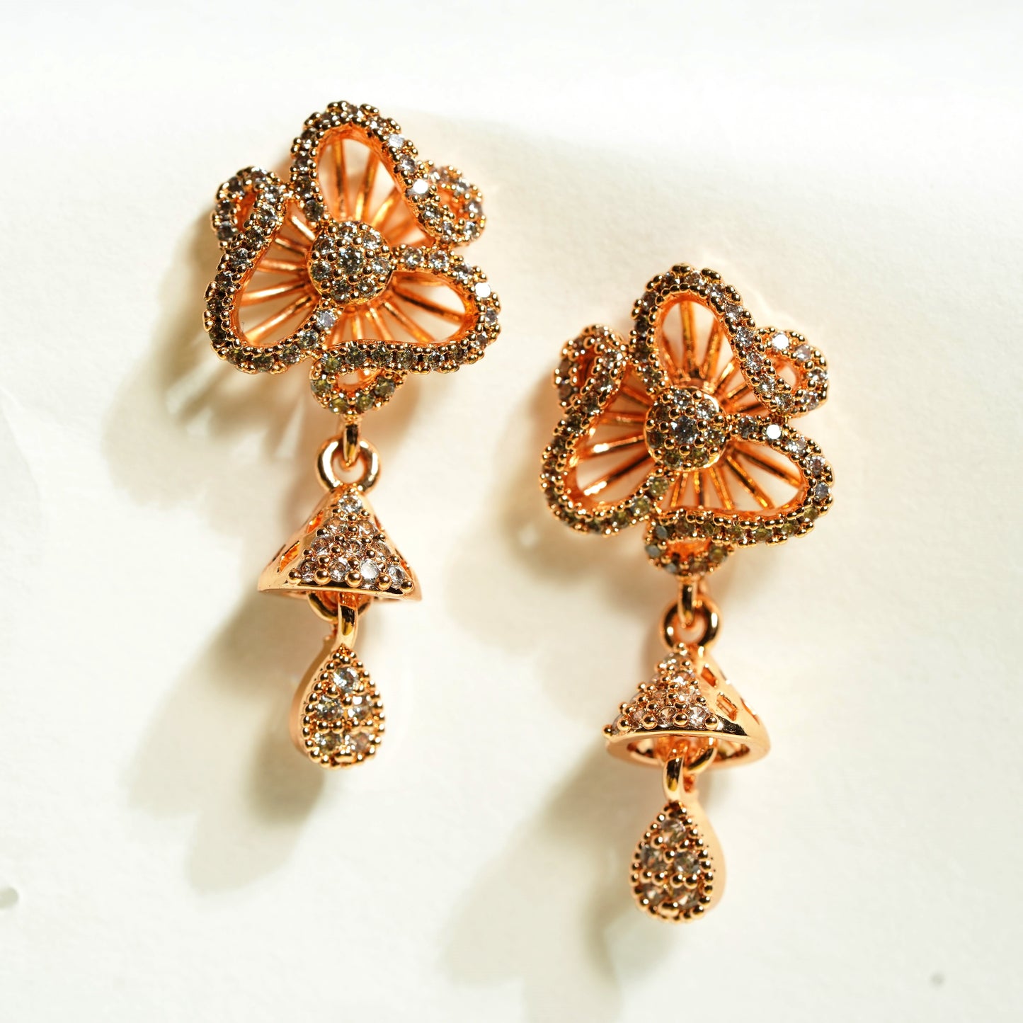 CKLAKART's Twirls Flower AD Studs with Elegant Jhumki Droplets