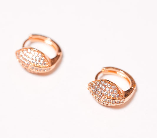 CKLAKART's Rose Gold Toned Earrings with Shimmering AD Leaf