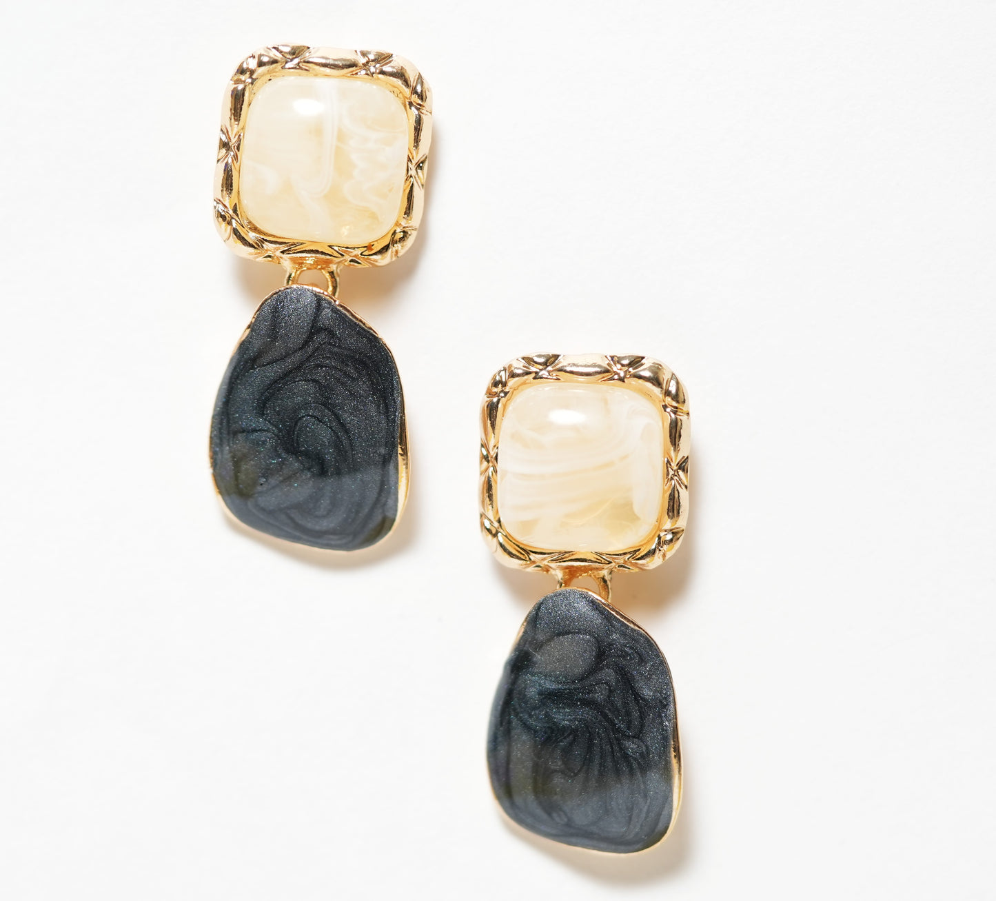 CKLAKART's Drop Earrings with Off-White and Black Stones